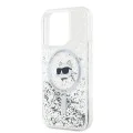 Калъф за iPhone 14 Pro - Karl Lagerfeld Liquid Glitter MagSafe (KLHMP14LLLLGCHSGH) - Transparent Choupette Head