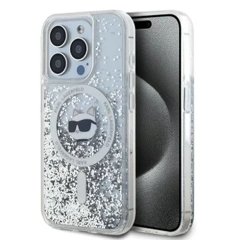 Калъф за iPhone 14 Pro - Karl Lagerfeld Liquid Glitter MagSafe (KLHMP14LLLLGCHSGH) - Transparent Choupette Head