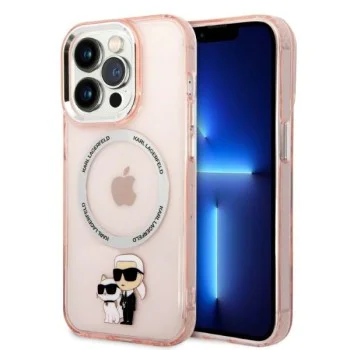 Калъф iPhone 14 Pro - Karl Lagerfeld Hardcase MagSafe (KLHMP14LHNKCIP) - Pink Iconic Karl&Choupette