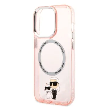 Калъф iPhone 14 Pro - Karl Lagerfeld Hardcase MagSafe (KLHMP14LHNKCIP) - Pink Iconic Karl&Choupette