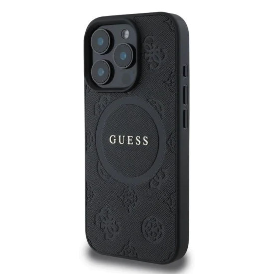 Калъф за iPhone 16 Pro - Guess Saffiano Peony Classic Classic Logo MagSafe (GUHMP16LPSAPSMEK) - Черен