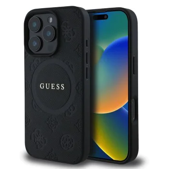 Калъф за iPhone 16 Pro - Guess Saffiano Peony Classic Classic Logo MagSafe (GUHMP16LPSAPSMEK) - Черен
