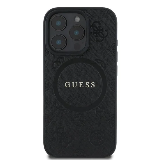 Калъф за iPhone 16 Pro - Guess Saffiano Peony Classic Classic Logo MagSafe (GUHMP16LPSAPSMEK) - Черен