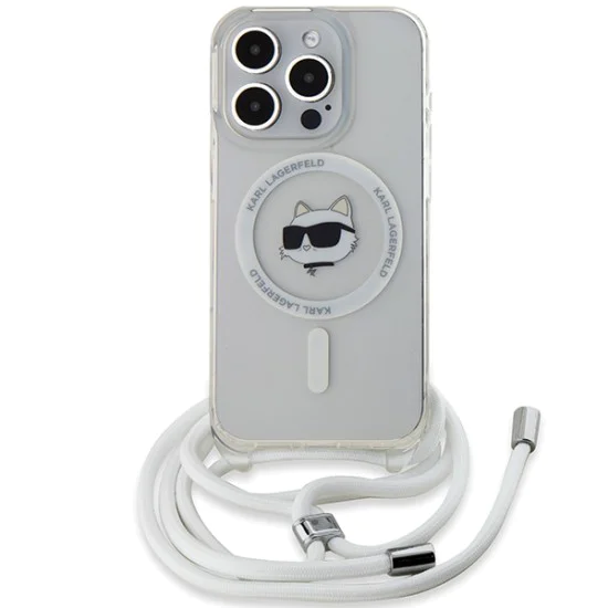 Калъф за iPhone 14 Pro - Karl Lagerfeld IML Crossbody MagSafe (KLHMP14LHCCHCHNT) - Transparent Choupette Head&Cord