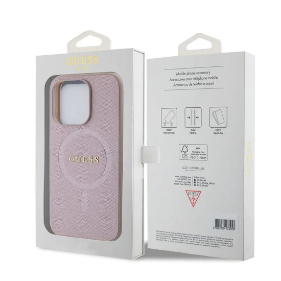Калъф за iPhone 15 Pro - Guess Saffiano MagSafe (GUHMP15LPSAHMCP) - Розов