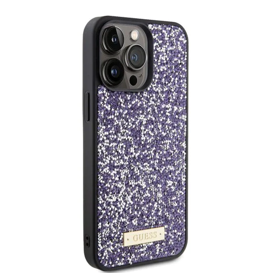 Калъф за iPhone 15 Pro - Guess Rhinestone Metal Logo (GUHCP15LPFGSBSP) - Лилав