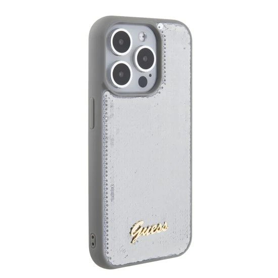 Калъф за iPhone 15 Pro Max - Guess Sequin Script Metal (GUHCP15XPSFDGSS) - Сребрист