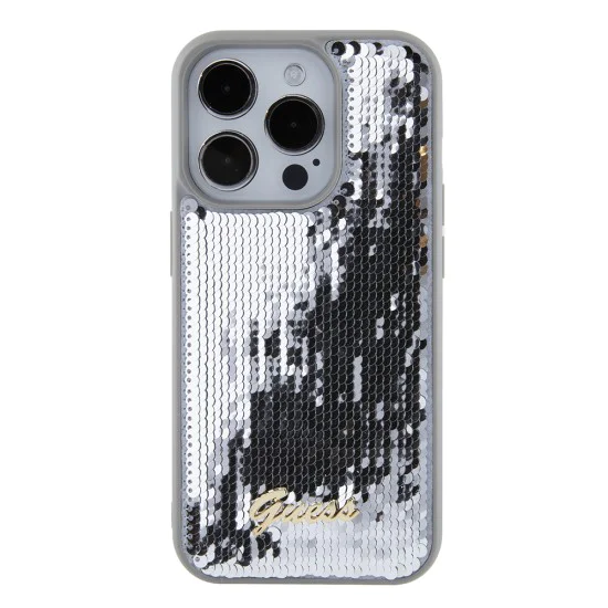 Калъф за iPhone 15 Pro Max - Guess Sequin Script Metal (GUHCP15XPSFDGSS) - Сребрист
