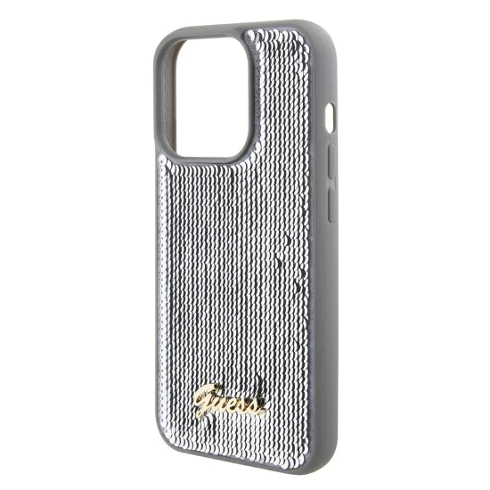 Калъф за iPhone 15 Pro Max - Guess Sequin Script Metal (GUHCP15XPSFDGSS) - Сребрист