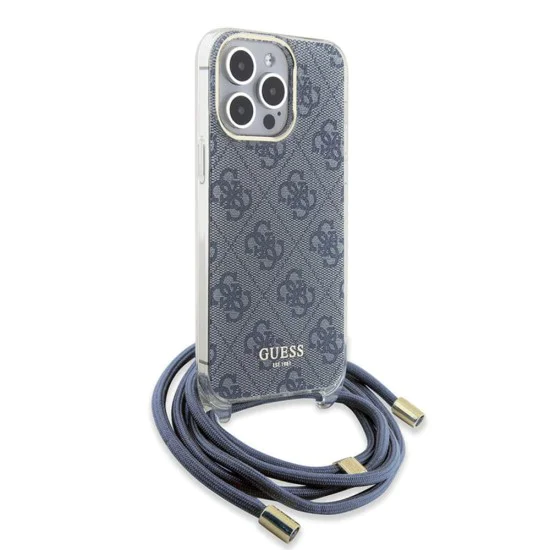 Калъф за iPhone 15 Pro - Guess Crossbody Cord 4G Print (GUHCP15LHC4SEB) - син