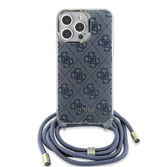 Калъф за iPhone 15 Pro - Guess Crossbody Cord 4G Print (GUHCP15LHC4SEB) - син
