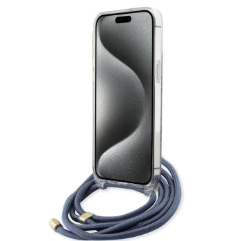 Калъф за iPhone 15 Pro - Guess Crossbody Cord 4G Print (GUHCP15LHC4SEB) - син