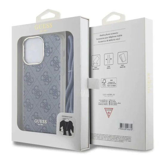 Калъф за iPhone 15 Pro - Guess Crossbody Cord 4G Print (GUHCP15LHC4SEB) - син