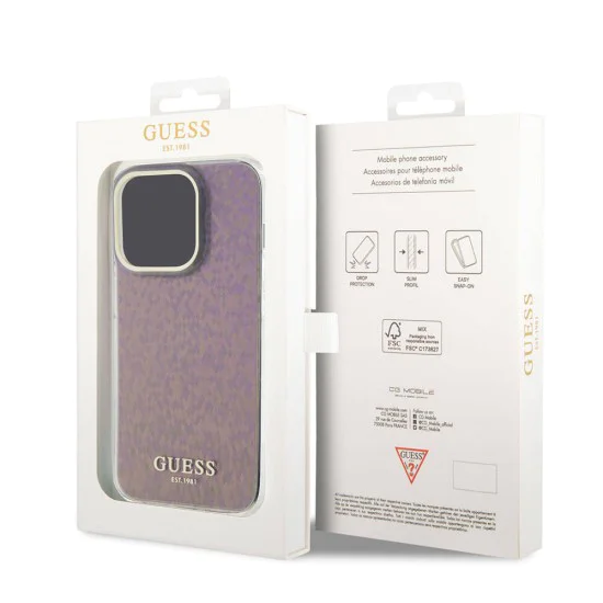 Калъф за iPhone 15 Pro - Guess Hardcase IML Faceted Mirror Disco Iridescent (GUHCP15LHDECMP) - Розов