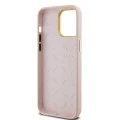 Калъф за iPhone 15 Pro - Guess Silicone Script Metal Metal Logo & Frame (GUHCP15LSMBSLP) - светло розов