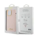 Калъф за iPhone 15 Pro - Guess Silicone Script Metal Metal Logo & Frame (GUHCP15LSMBSLP) - светло розов