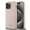 Калъф за iPhone 15 Pro - Guess Silicone Script Metal Metal Logo & Frame (GUHCP15LSMBSLP) - светло розов