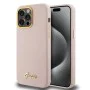 Калъф за iPhone 15 Pro - Guess Silicone Script Metal Metal Logo & Frame (GUHCP15LSMBSLP) - светло розов
