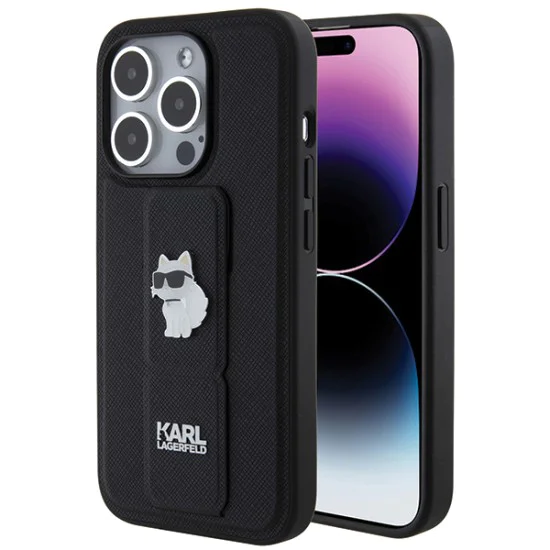 Калъф за iPhone 14 Pro - Karl Lagerfeld Saffiano Gripstand (KLHCP14LGSACHPK) - Choupette