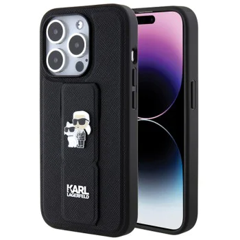 Калъф за iPhone 14 Pro - Karl Lagerfeld Saffiano Gripstand (KLHCP14LGSAKCPK) - Karl&Choupette