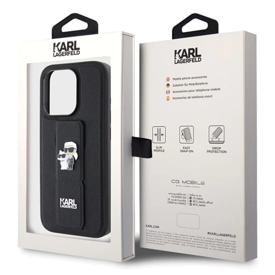 Калъф за iPhone 14 Pro - Karl Lagerfeld Saffiano Gripstand (KLHCP14LGSAKCPK) - Karl&Choupette