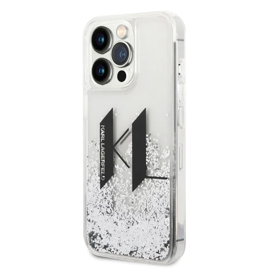 Калъф за iPhone 14 Pro - Karl Lagerfeld Hardcase Liquid Glitter (KLHCP14LLLLBKLCS) - Big KL