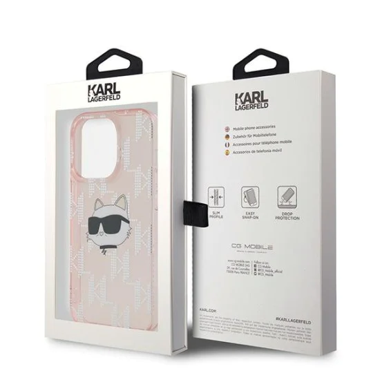 Калъф за iPhone 14 Pro - Karl Lagerfeld IML Luxury (KLHCCHCP14LHKLKLPCHP) - Pink Choupette Head&Monogram