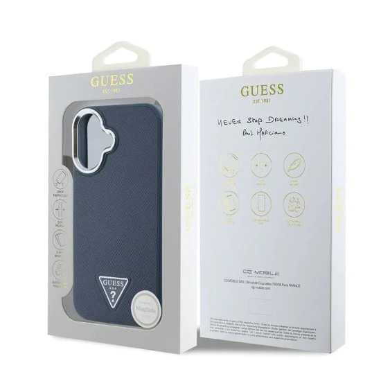Калъф за iPhone 16 - Guess Grained Triangle MagSafe (GUHMP16SPGTSPSK) - Черен