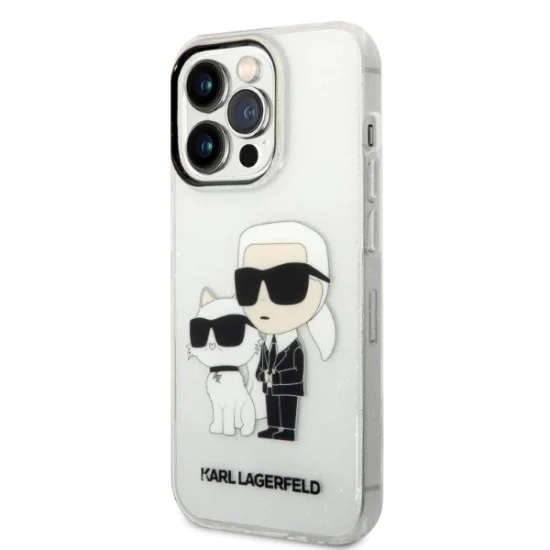Калъф за iPhone 14 Pro - Karl Lagerfeld Hardcase Glitter (KLHCP14LHNKKCTGT) - Прозрачен Karl&Choupette