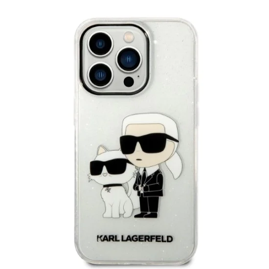 Калъф за iPhone 14 Pro - Karl Lagerfeld Hardcase Glitter (KLHCP14LHNKKCTGT) - Прозрачен Karl&Choupette