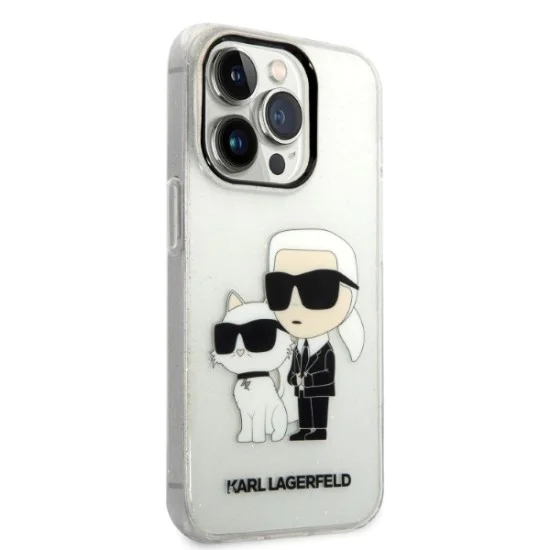 Калъф за iPhone 14 Pro - Karl Lagerfeld Hardcase Glitter (KLHCP14LHNKKCTGT) - Прозрачен Karl&Choupette