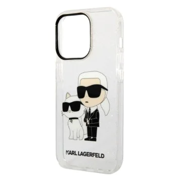 Калъф за iPhone 14 Pro - Karl Lagerfeld Hardcase Glitter (KLHCP14LHNKKCTGT) - Прозрачен Karl&Choupette