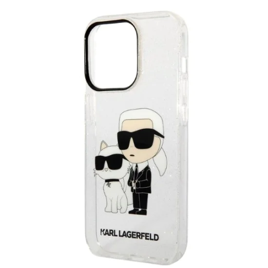 Калъф за iPhone 14 Pro - Karl Lagerfeld Hardcase Glitter (KLHCP14LHNKKCTGT) - Прозрачен Karl&Choupette