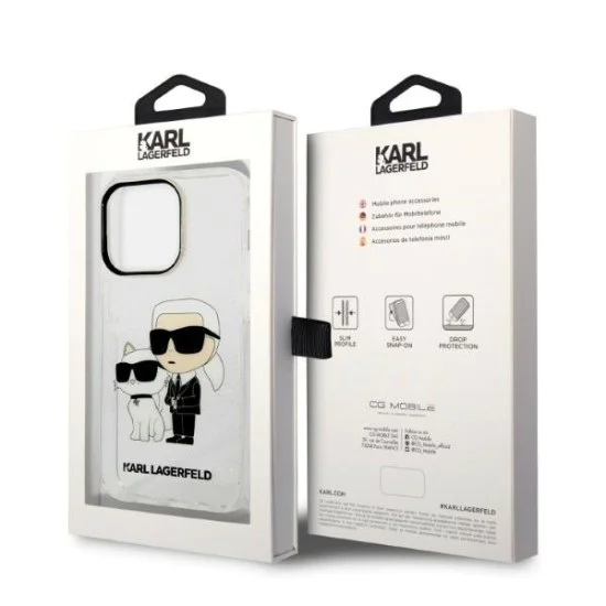 Калъф за iPhone 14 Pro - Karl Lagerfeld Hardcase Glitter (KLHCP14LHNKKCTGT) - Прозрачен Karl&Choupette
