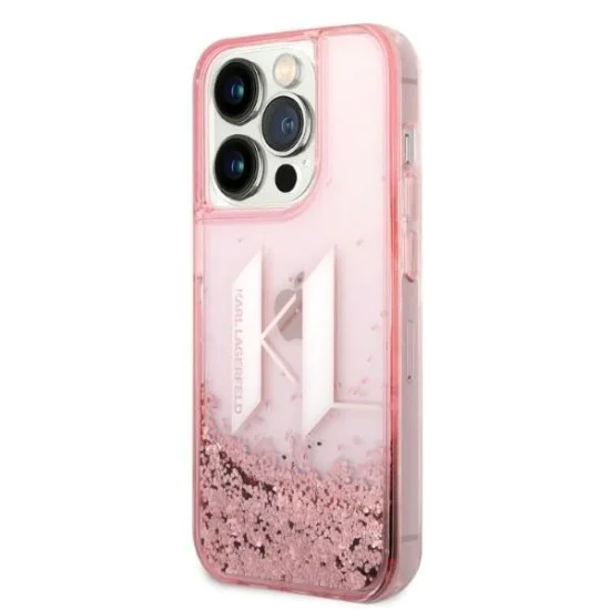 Калъф за iPhone 14 Pro - Karl Lagerfeld Hardcase Glitter (KLHCP14LLLLBKLCP) - Pink Liquid Big KL
