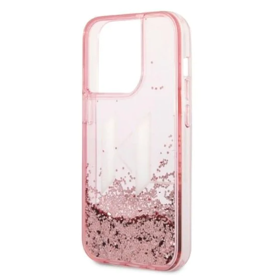 Калъф за iPhone 14 Pro - Karl Lagerfeld Hardcase Glitter (KLHCP14LLLLBKLCP) - Pink Liquid Big KL
