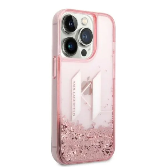 Калъф за iPhone 14 Pro - Karl Lagerfeld Hardcase Glitter (KLHCP14LLLLBKLCP) - Pink Liquid Big KL