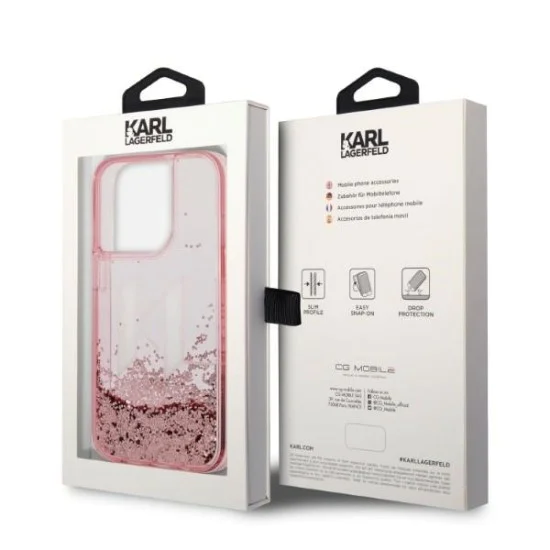 Калъф за iPhone 14 Pro - Karl Lagerfeld Hardcase Glitter (KLHCP14LLLLBKLCP) - Pink Liquid Big KL