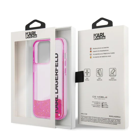 Калъф за iPhone 14 Pro - Karl Lagerfeld Hardcase Liquid Glitter (KLHCP14LLCKKVF) - Pink Elong