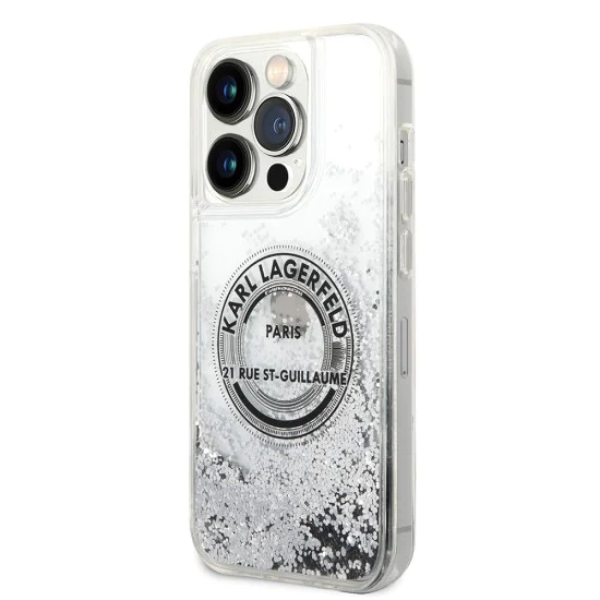 Калъф за iPhone 14 Pro - Karl Lagerfeld Hardcase Liquid Glitter (KLHCP14LLCRSGRS) - Silver RSG