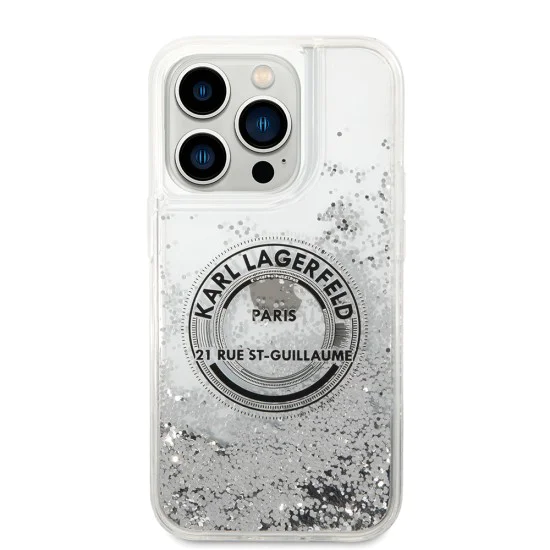 Калъф за iPhone 14 Pro - Karl Lagerfeld Hardcase Liquid Glitter (KLHCP14LLCRSGRS) - Silver RSG
