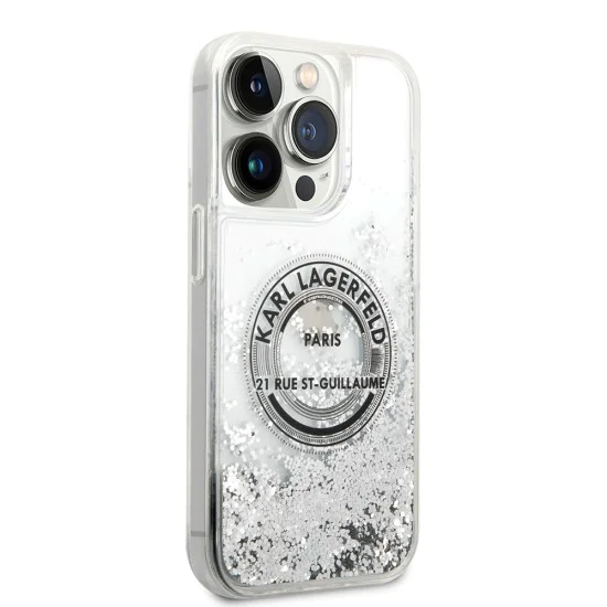 Калъф за iPhone 14 Pro - Karl Lagerfeld Hardcase Liquid Glitter (KLHCP14LLCRSGRS) - Silver RSG