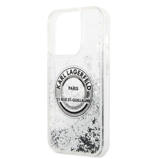 Калъф за iPhone 14 Pro - Karl Lagerfeld Hardcase Liquid Glitter (KLHCP14LLCRSGRS) - Silver RSG