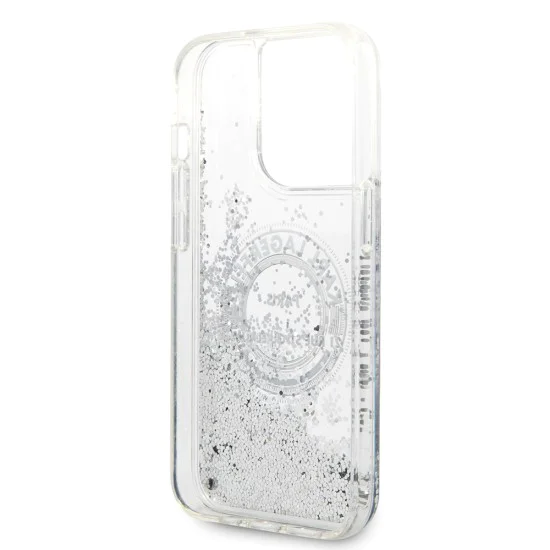 Калъф за iPhone 14 Pro - Karl Lagerfeld Hardcase Liquid Glitter (KLHCP14LLCRSGRS) - Silver RSG