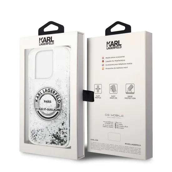 Калъф за iPhone 14 Pro - Karl Lagerfeld Hardcase Liquid Glitter (KLHCP14LLCRSGRS) - Silver RSG
