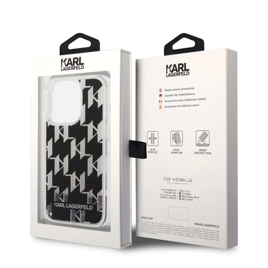 Калъф за iPhone 14 Pro - Karl Lagerfeld Hardcase Liquid Glitter (KLHCP14LLLLMMNMK) - монограм