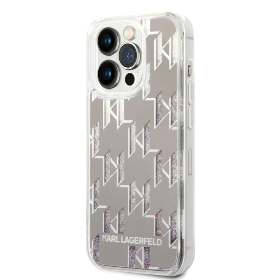 Калъф за iPhone 14 Pro - Karl Lagerfeld Hardcase Liquid Glitter (KLHCP14LLLLMNMS) - сребрист монограм