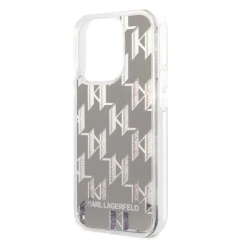 Калъф за iPhone 14 Pro - Karl Lagerfeld Hardcase Liquid Glitter (KLHCP14LLLLMNMS) - сребрист монограм