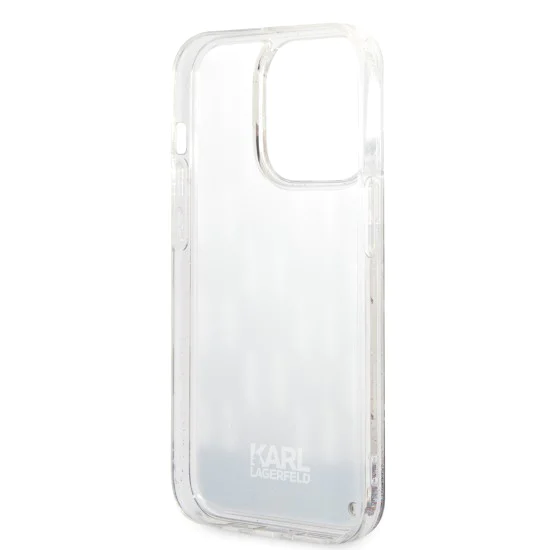 Калъф за iPhone 14 Pro - Karl Lagerfeld Hardcase Liquid Glitter (KLHCP14LLLLMNMS) - сребрист монограм