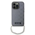 Калъф за iPhone 14 Pro - Karl Lagerfeld Saffiano Monogram Chain (KLHCP14LSACKLHPG) - сребрист